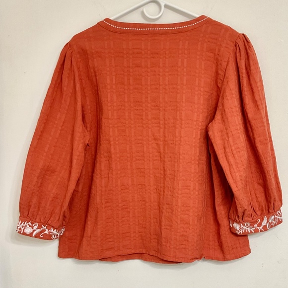 Noracora Women's Embroidered 3/4 Sleeve Tunic Blouse Orange XXL - Picture 2 of 11
